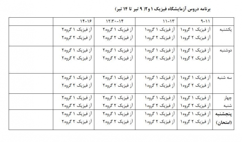 برگزاری امتحانات آزمایشگاه ها